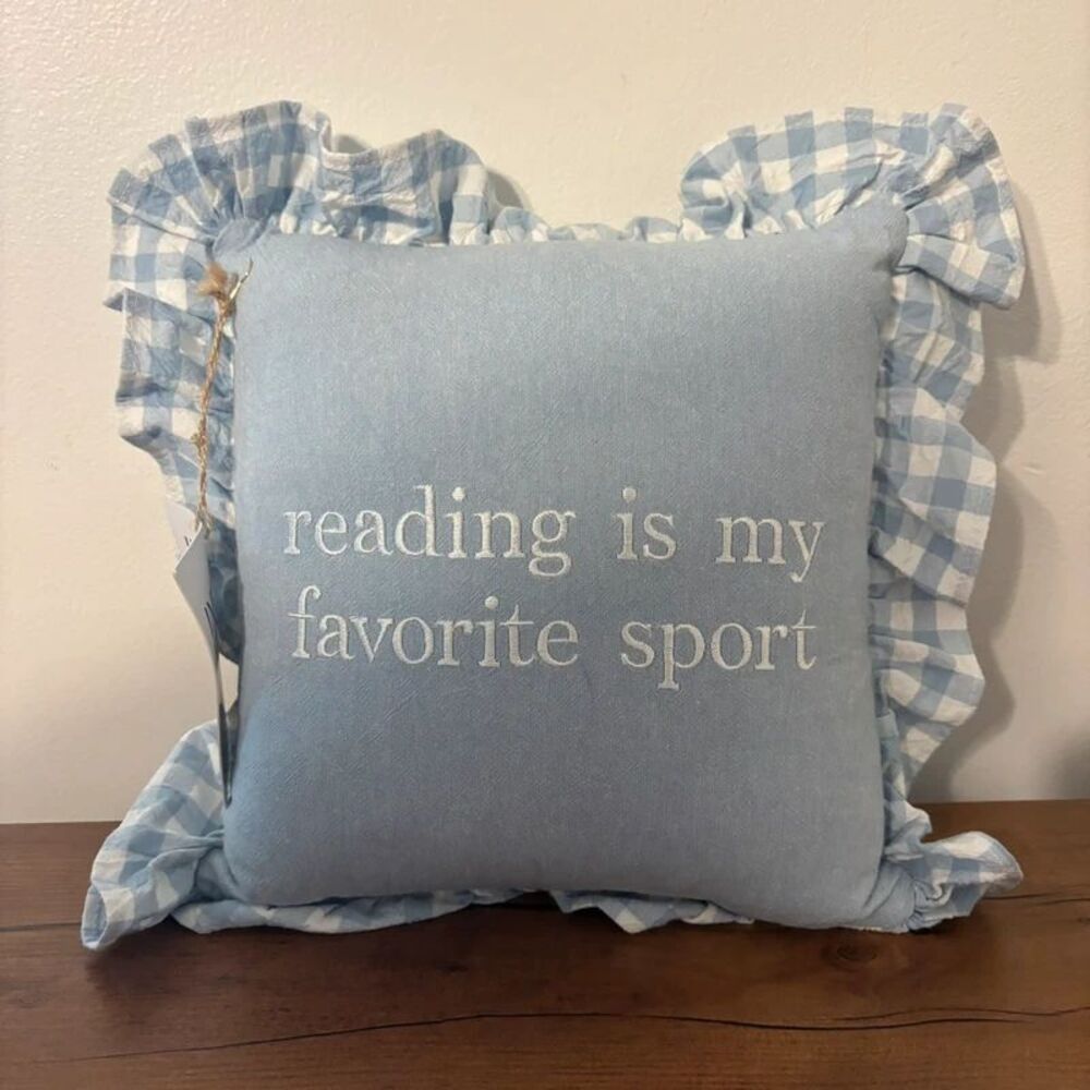Indigo Fables "reading is my favorite sport" Deco Pillow Book Lovers 12x12 NWT